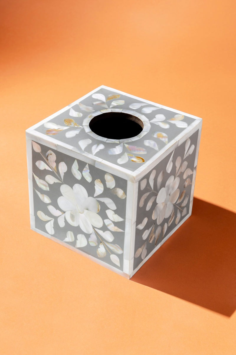 Mother of Pearl Tissue Box Handmade Floral Pattern