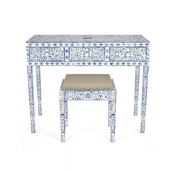 Luxury Blue Bone Inlay Console Table with Stool Desk