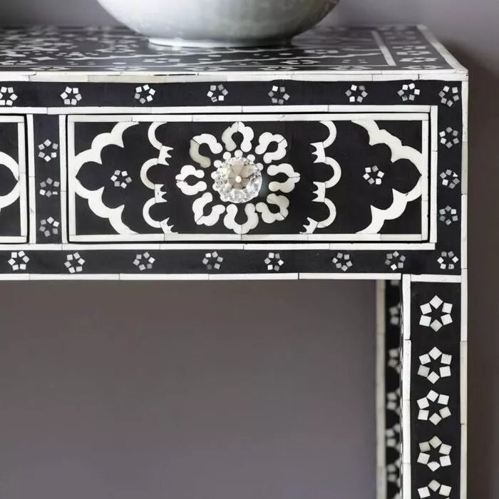 Bone Inlay Console Table - Black