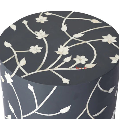 Bone Inlay Round Pettan Stool Floral Design Home Décor Art Stool end Side Table