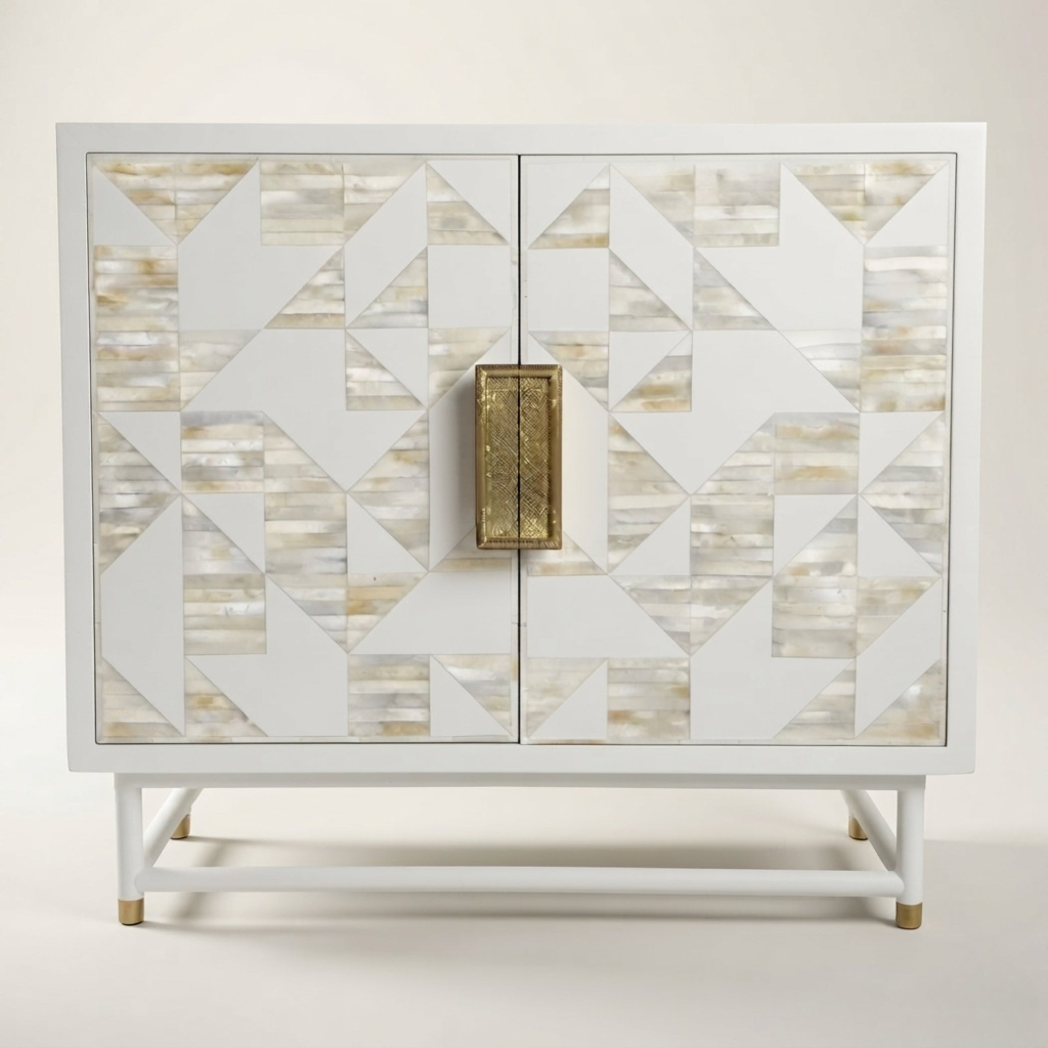 Junto White Bone Inlay Bar Cabinet | Luxury Home Decor