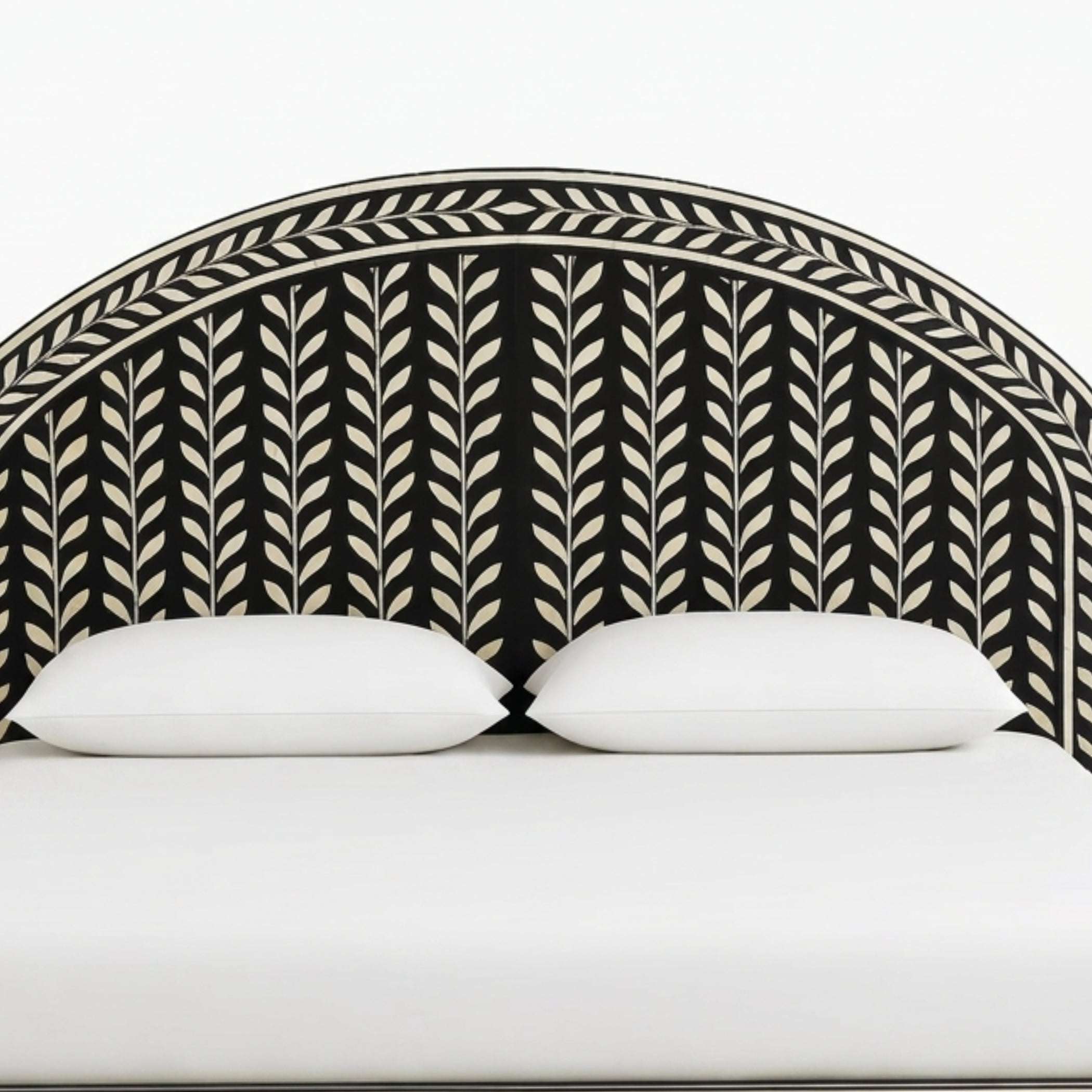 Black & White Bone Inlay Arch Bed | Handmade Luxury Bed