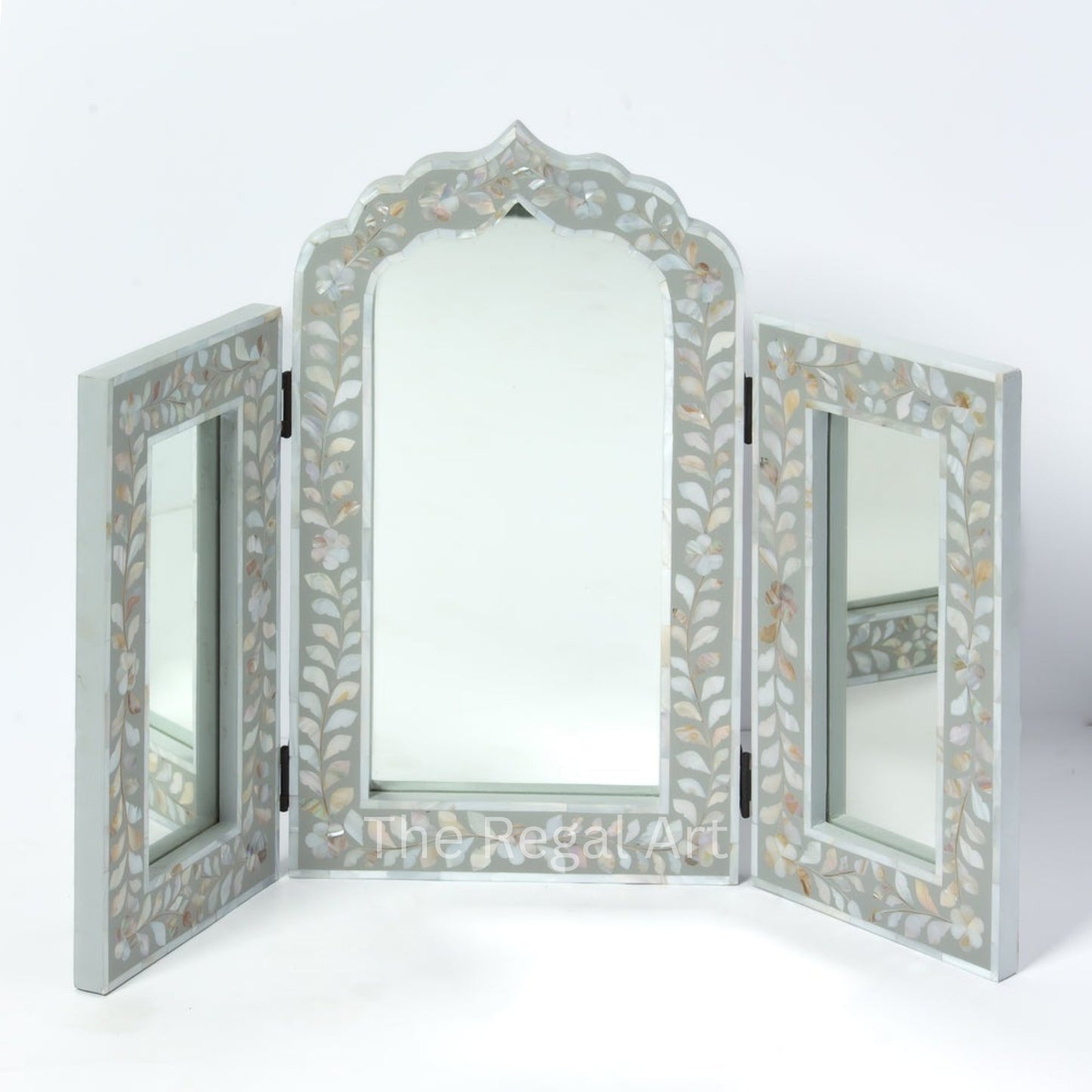 Handmade Mirror Frame – Grey & White Mother Of Pearl Living Room Mirror