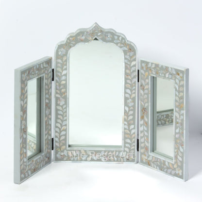 Handmade Mirror Frame – Grey & White Mother Of Pearl Living Room Mirror