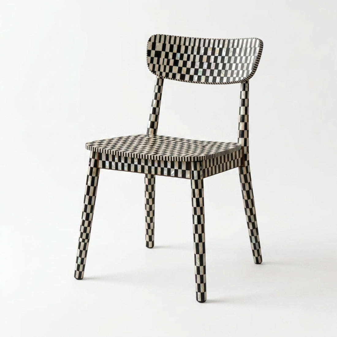 Black White Mother of Pearl Inlay Dining Chair Handmade