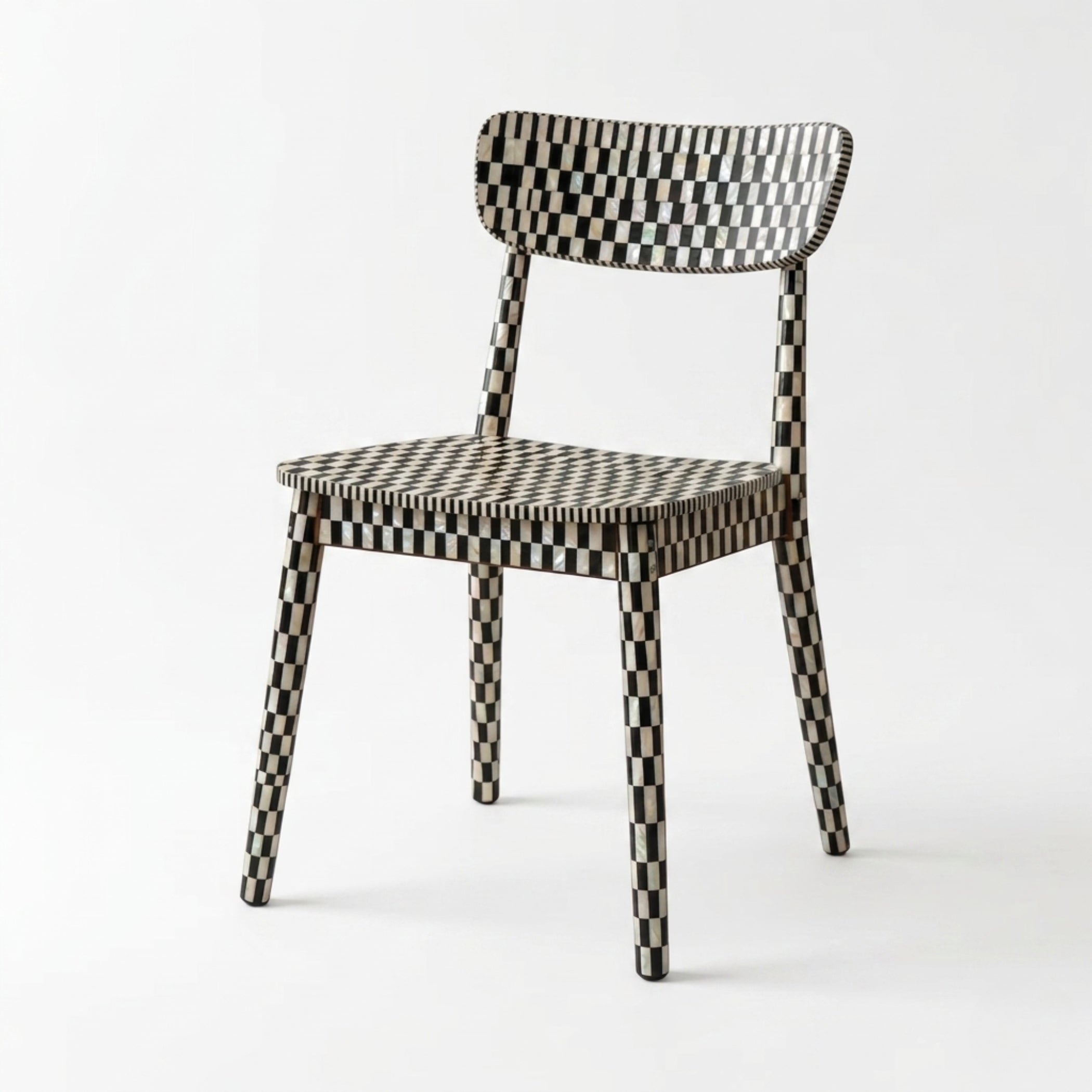 Black White Mother of Pearl Inlay Dining Chair Handmade
