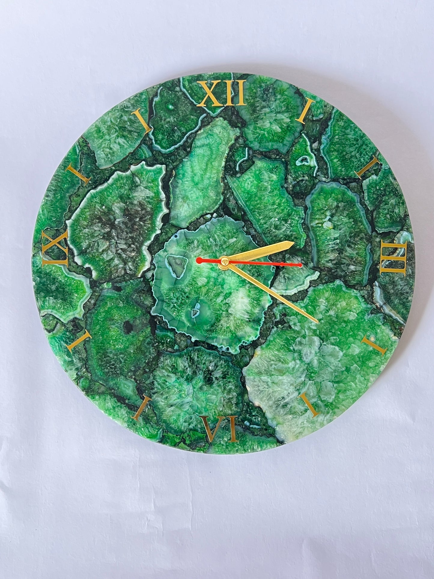 Green Agate Wall Clock- Gemstone Clock