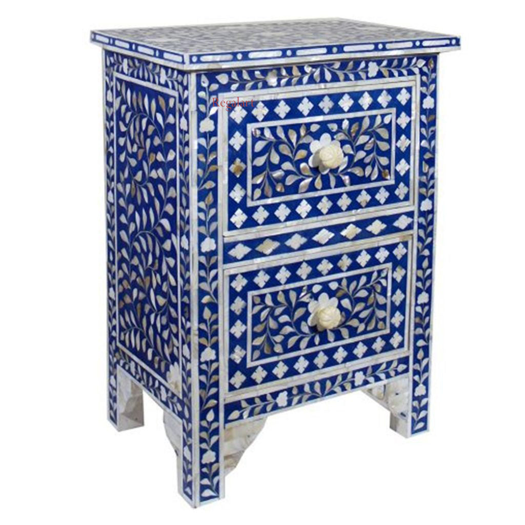 Mother of pearl Bedside Table Handmade Floral Design Nigthstand Side Table Home Decor