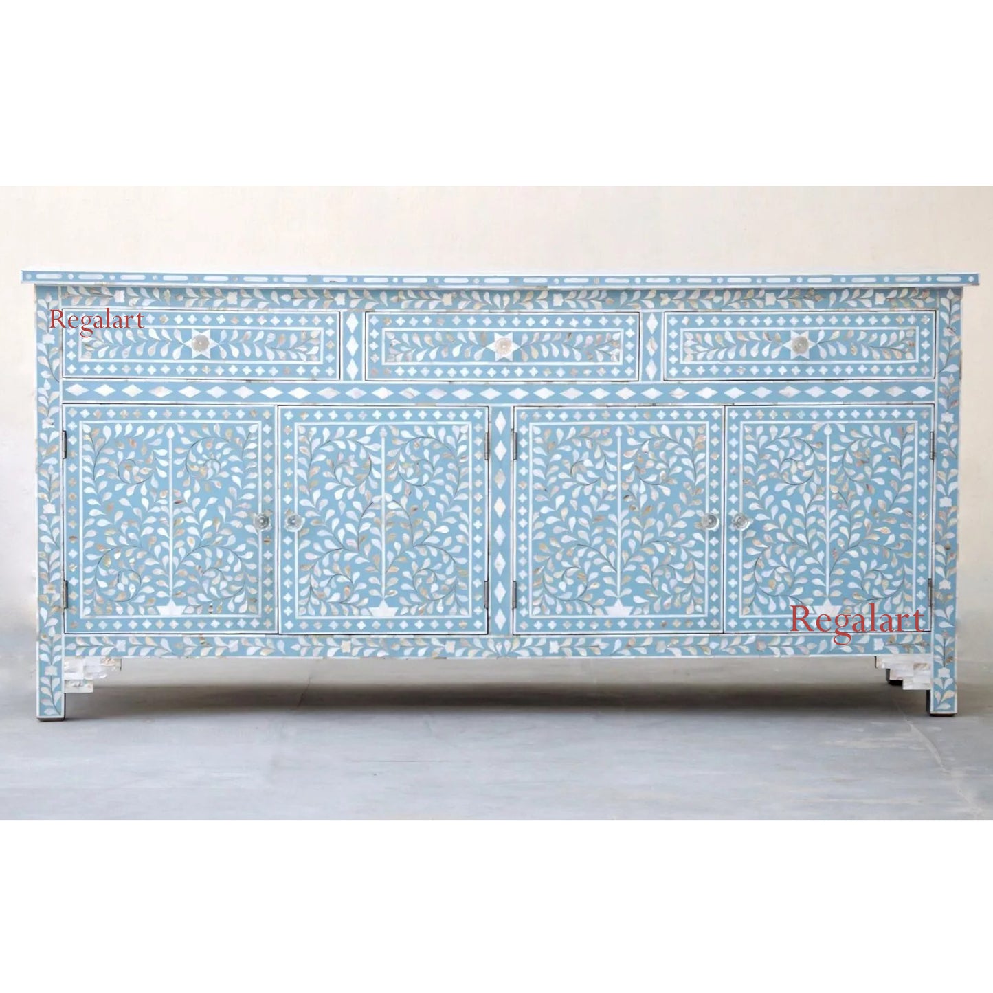 Sideboard Buffet Large Mother Of Pearl Inlay - Blue Floral Home Décor Furniture