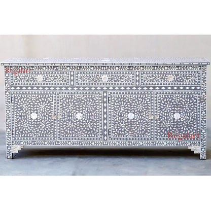 Sideboard Buffet Large Mother Of Pearl Inlay -Mid Grey Floral Home Decor