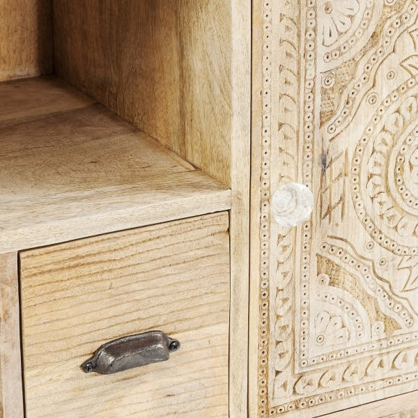 Wood Carving Almirah: Handmade Cabinet with Drawer. Decorative Almirah for Bedroom, Home Decor Gift