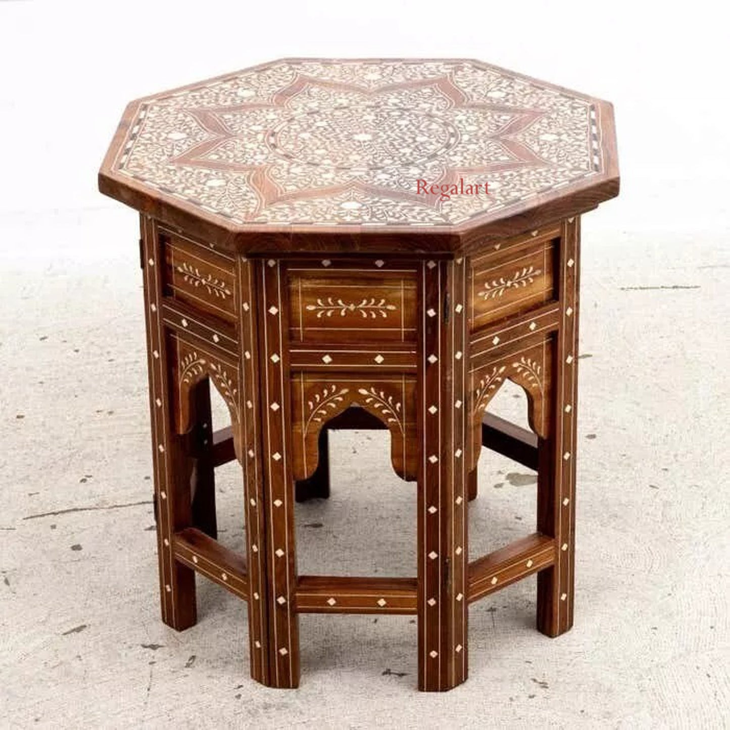 Vintage Bone Inlaid Table Octagonal Moorish Style 21st Century