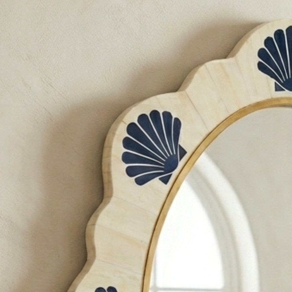 Blue Scalloped Bone Inlay Oval Wall Mirror with Brass Detail - Handmade Coastal Decor | The Regal Art