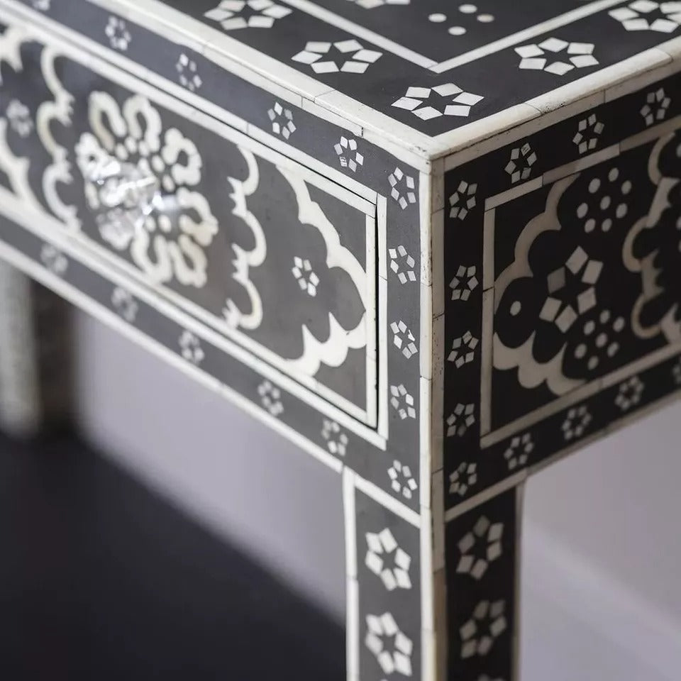 Bone Inlay Console Table - Black