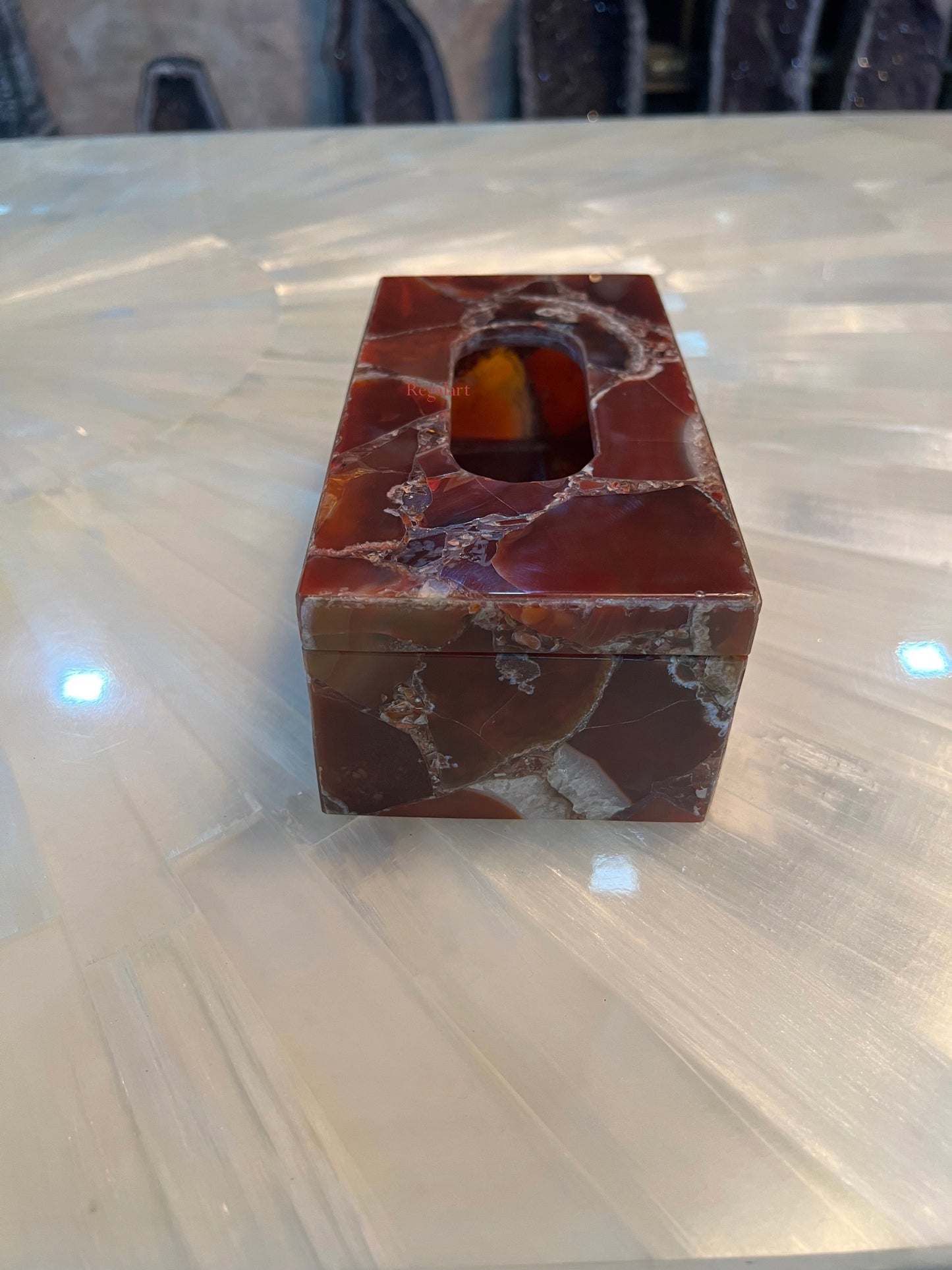 Tissue Box, Napkin Holder, Tissue Holder –Handmade Red Onyx Stone Napkin Paper