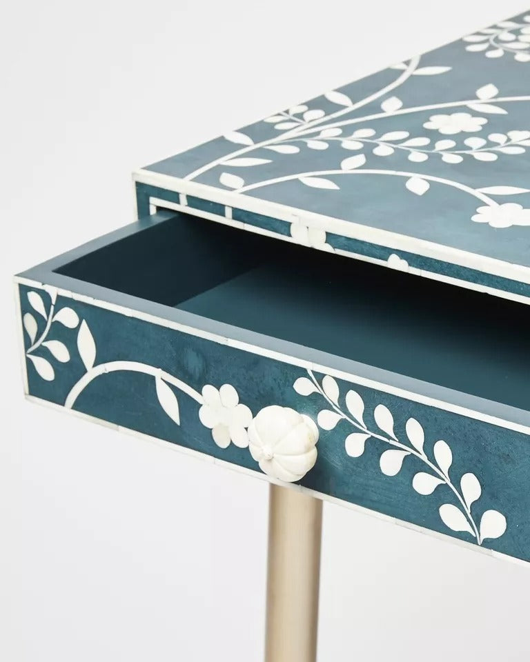 Bone Inlay Desk & Dressing Table Blue Floral Wood Home Decor Furniture