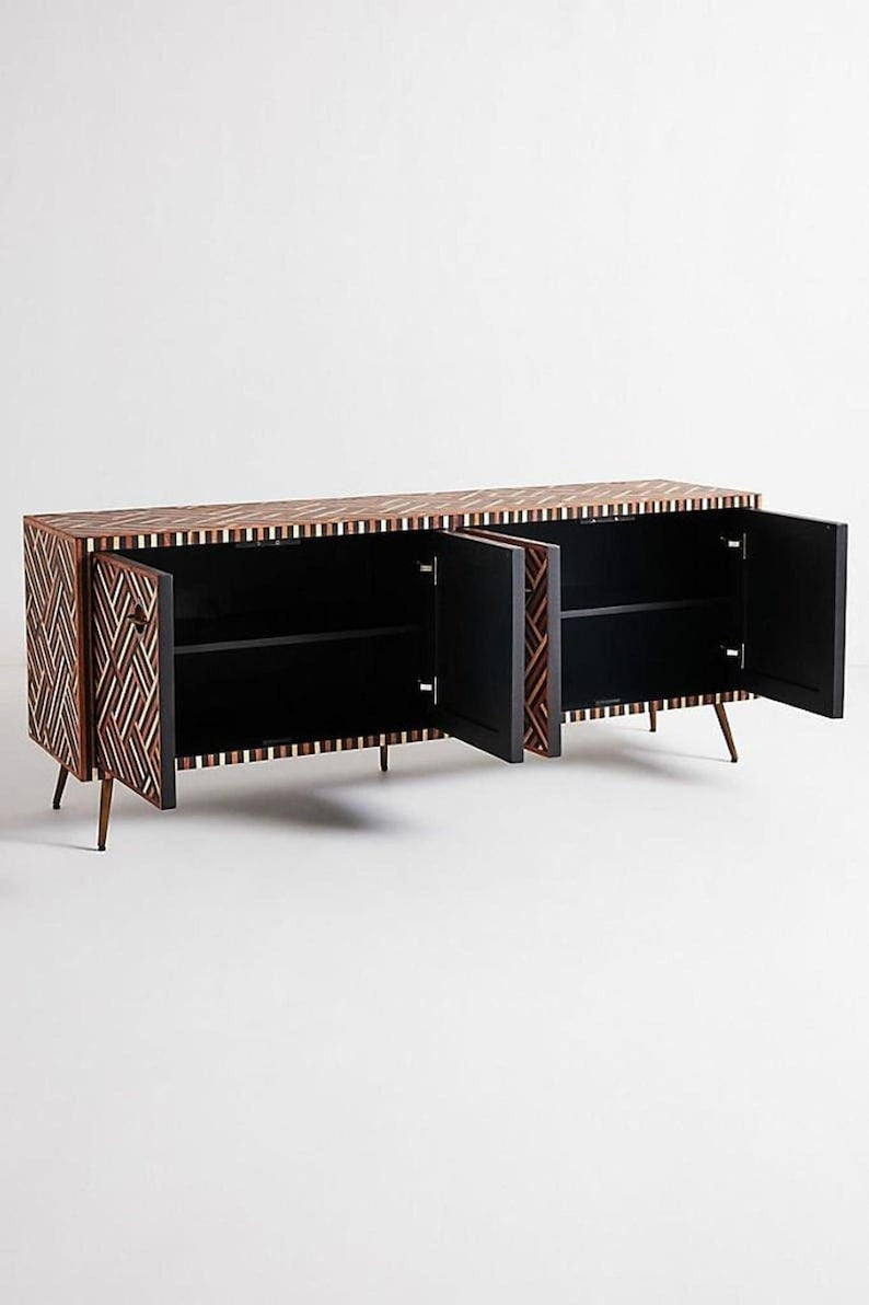 Bone inlay optical media console | bone inlay optical tv unit | bone inlay entertainment unit brown