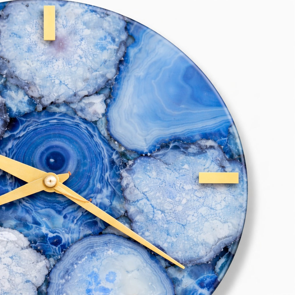 Blue Agate Gemstone Wall Clock | Luxury Crystal Home Decor