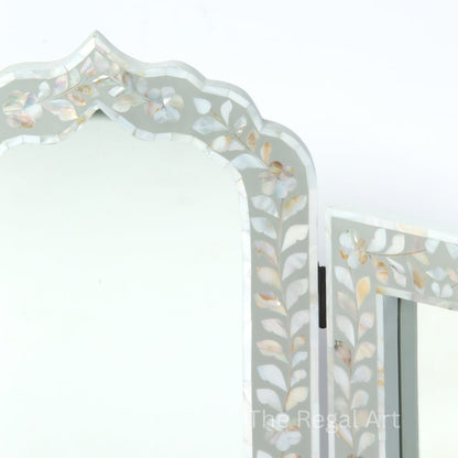 Handmade Mirror Frame – Grey & White Mother Of Pearl Living Room Mirror