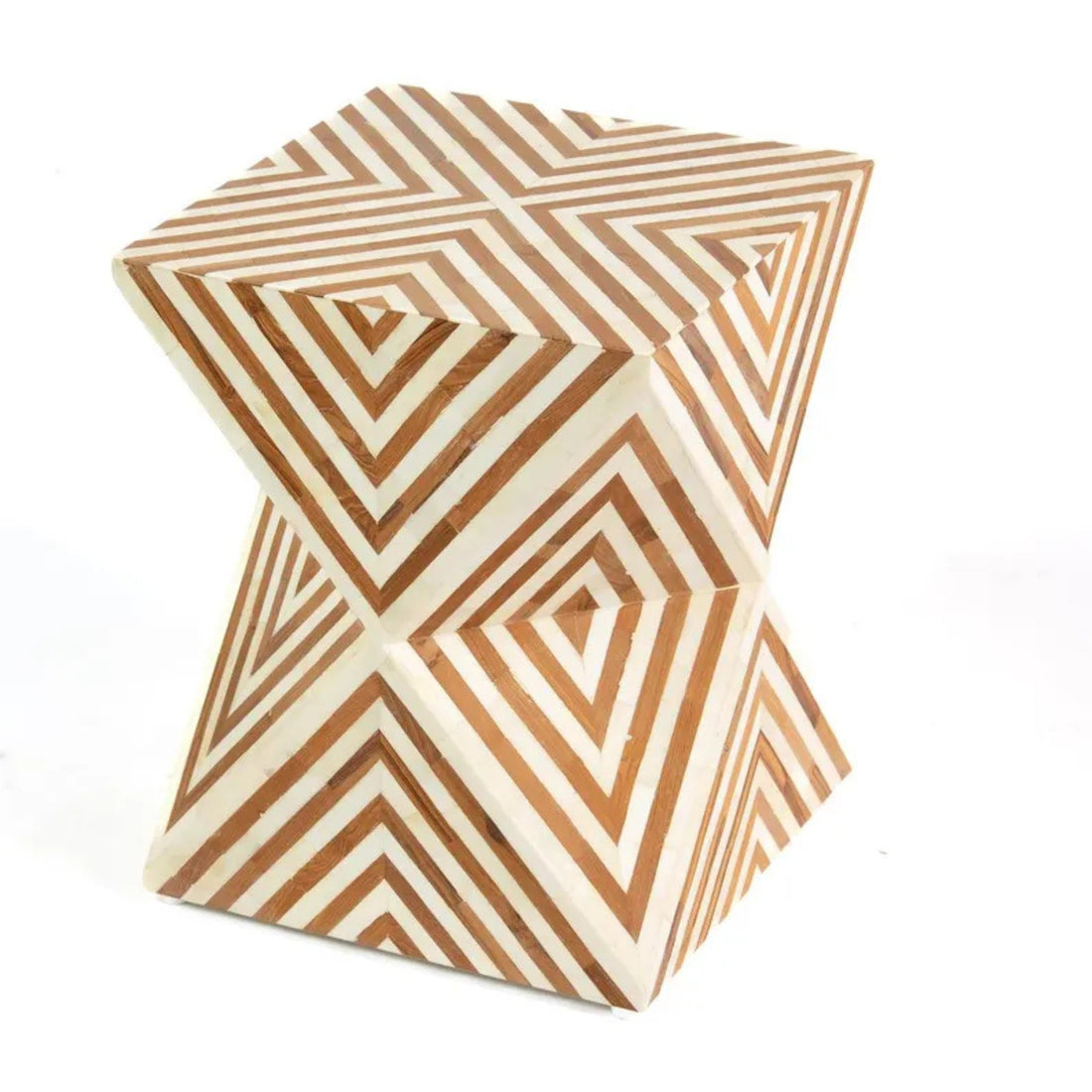 Handmade Brown White Bone Inlay Hourglass Side Table