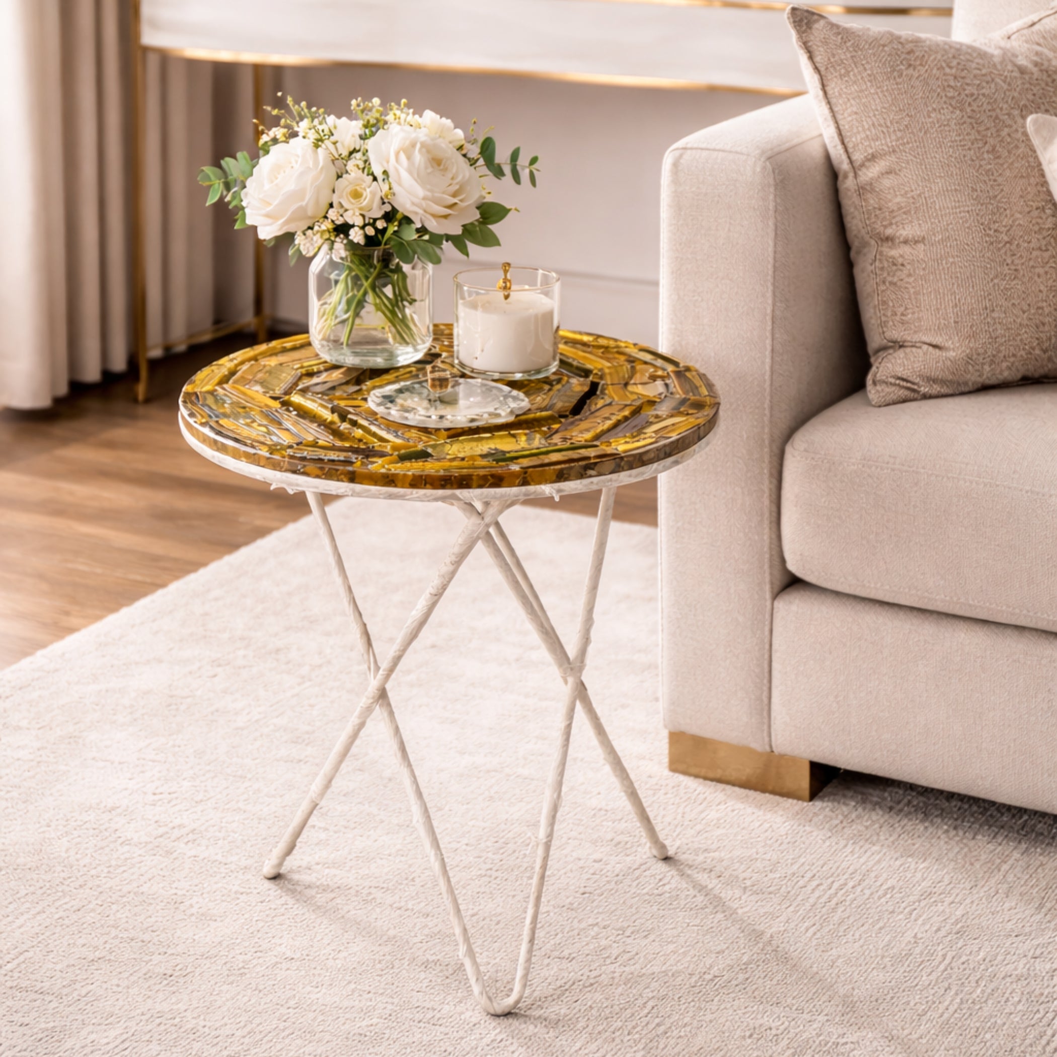 Tiger Eye Side Table Top | Luxury Stone Table Top Art Decor