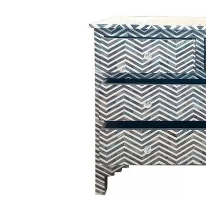 Bone Inlay Chest Of Drawers- Chevron in Grey Wood Modern Pattern Home Decor