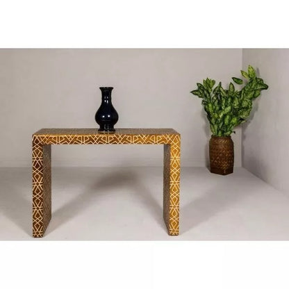 Wooden Console Table, Bone Inlay Furniture Geometric Mango Wood Handmade Home Décor