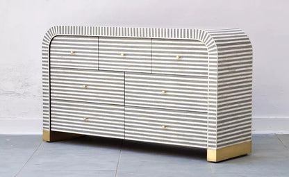 Bone Inlay Chest Of 7 Drawers Curved Chest - Grey Stripe Home Décor Furniture