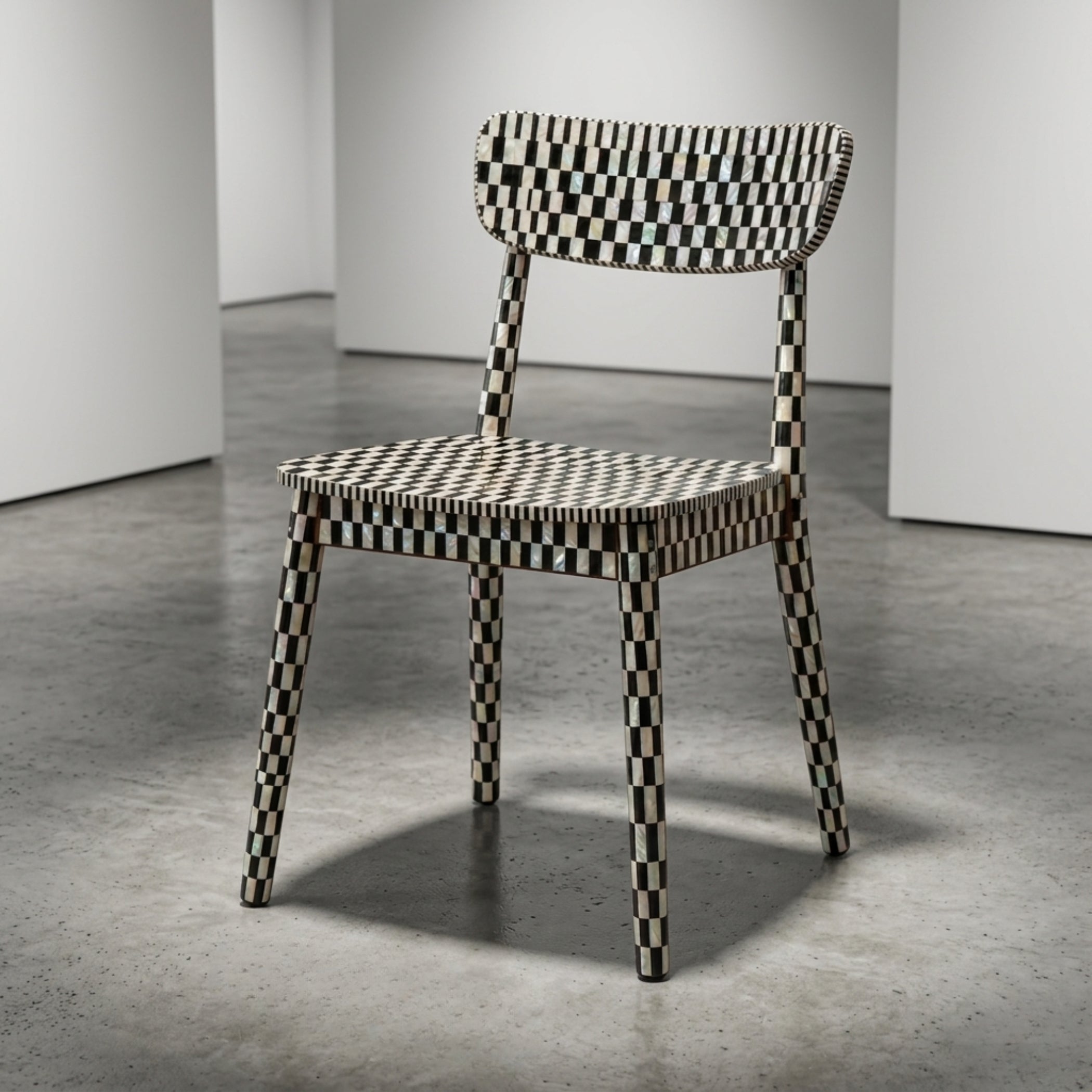 Black White Mother of Pearl Inlay Dining Chair Handmade