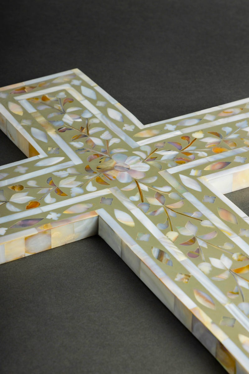 Wall Decor Holy Cross Mother of Pearl Handmade Floral Pattern Home Decor Cross&nbsp