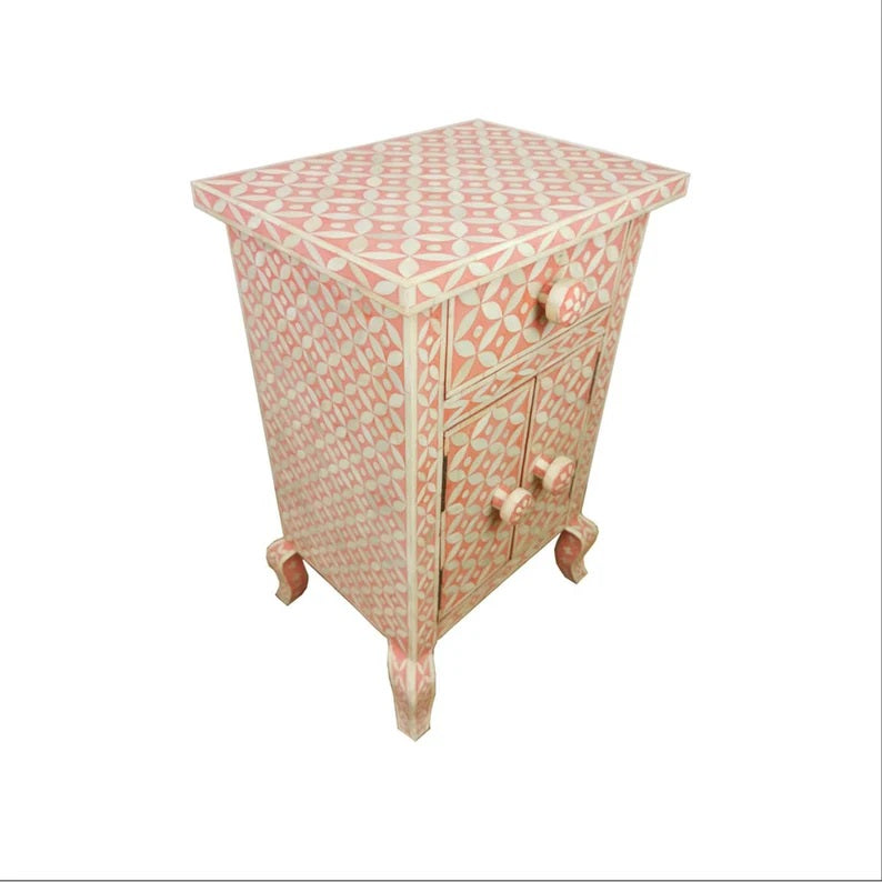 Bone Inlay Star Eye Pattern Bedside Table - Night Stand Table Best For Home And Office