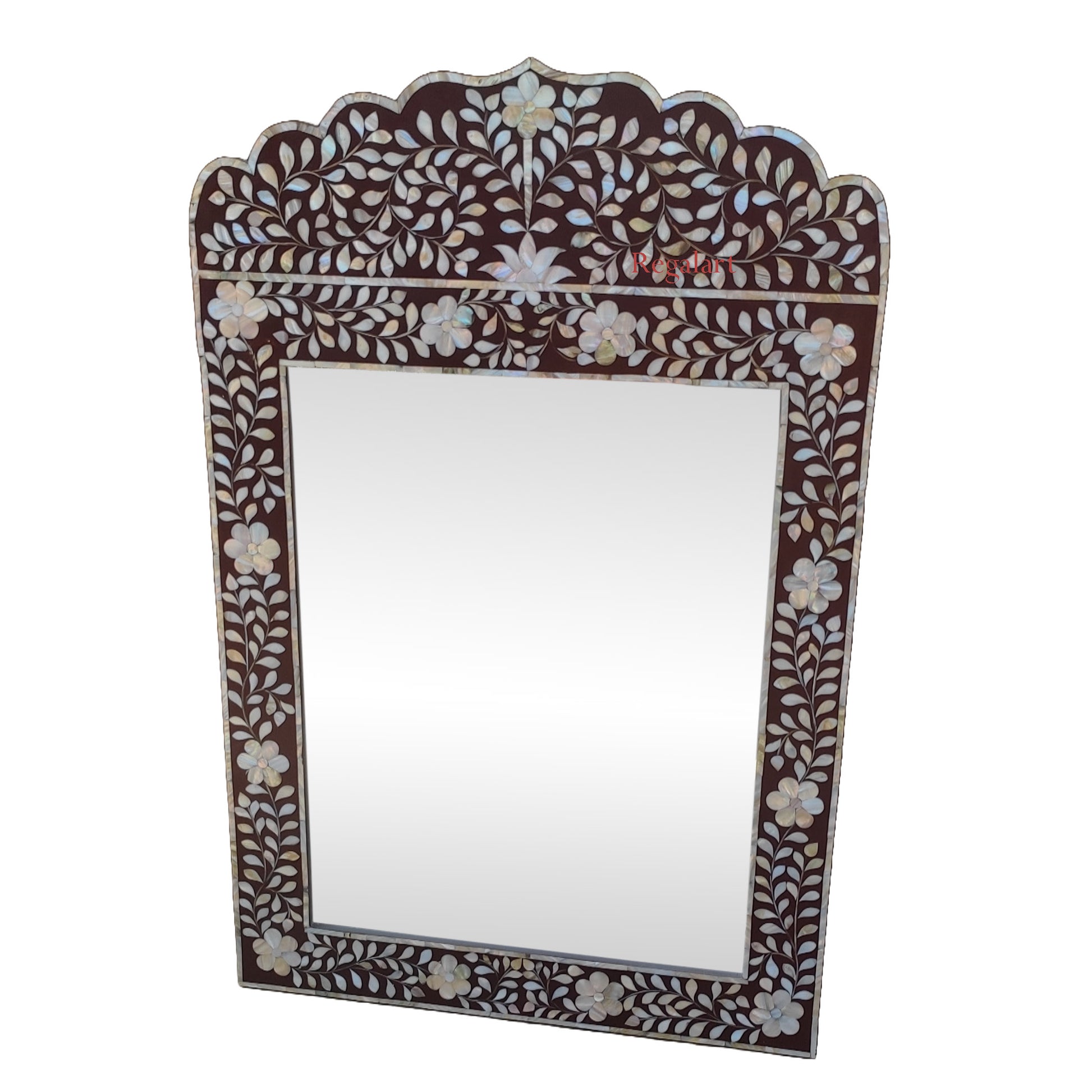 Mother of Pearl Wall Mirror Frame with Floral Pattern Bedroom Home Decor Mirror