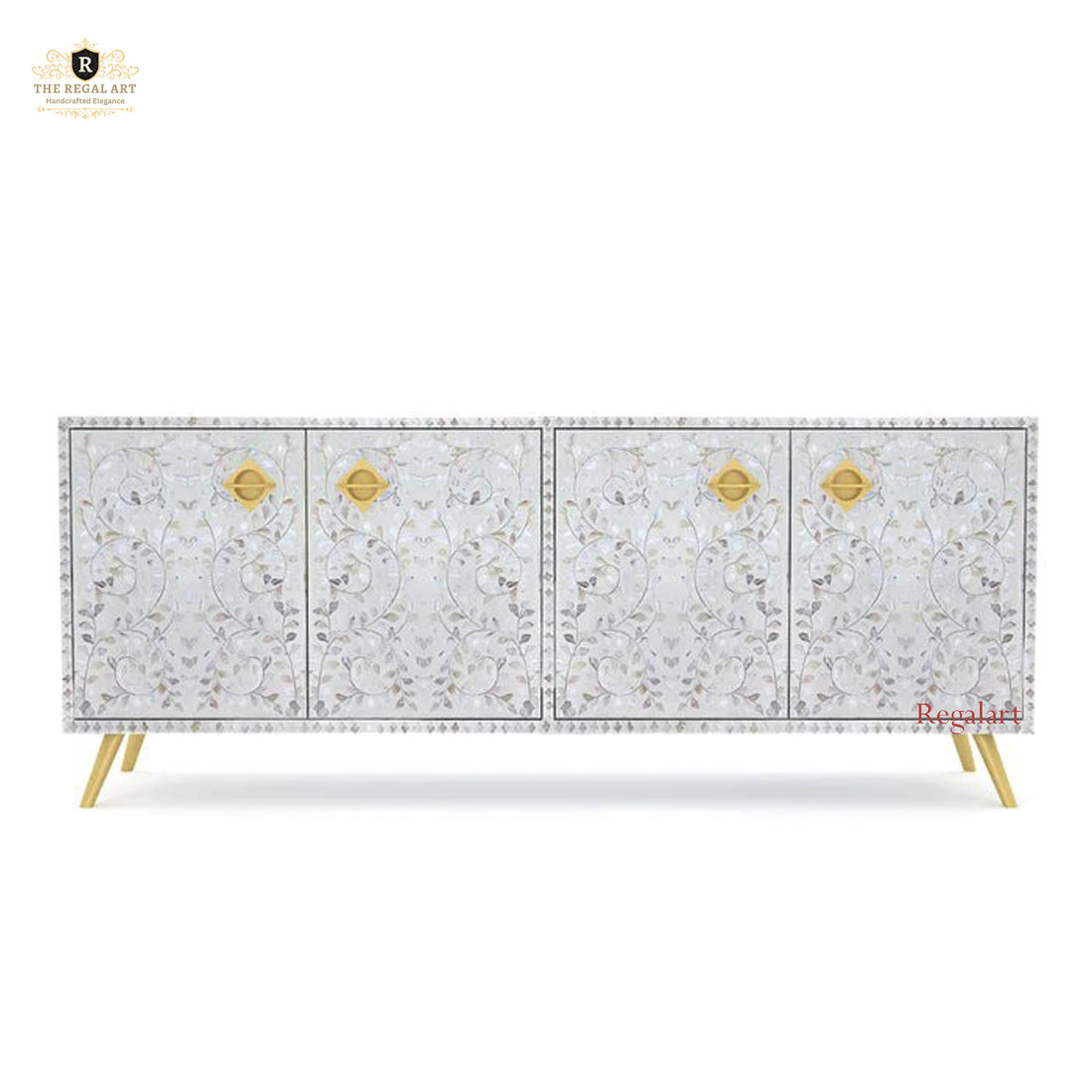 Handmade Mother of Pearl TV Unit | Luxury Media Console
