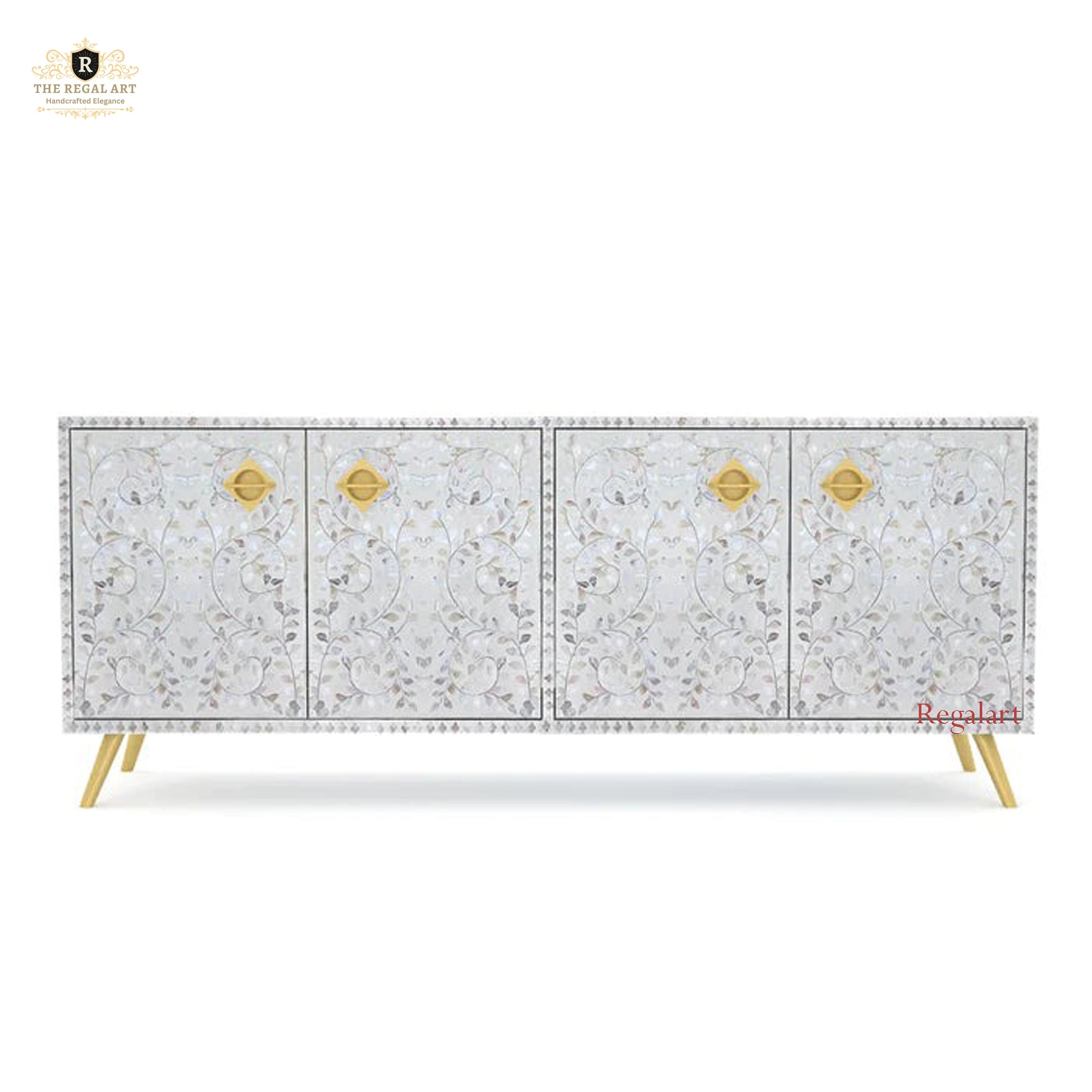 Handmade Mother of Pearl TV Unit | Luxury Media Console