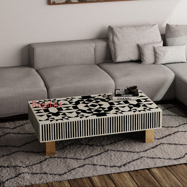 Luxury Black Bone Inlay Coffee Table for Living Room