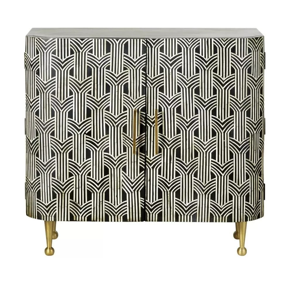 Black Bone Inlay Cabinet | Luxury 2-Door Home Decor