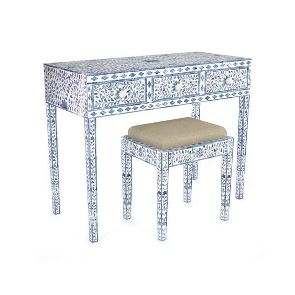 Luxury Blue Bone Inlay Console Table with Stool Desk