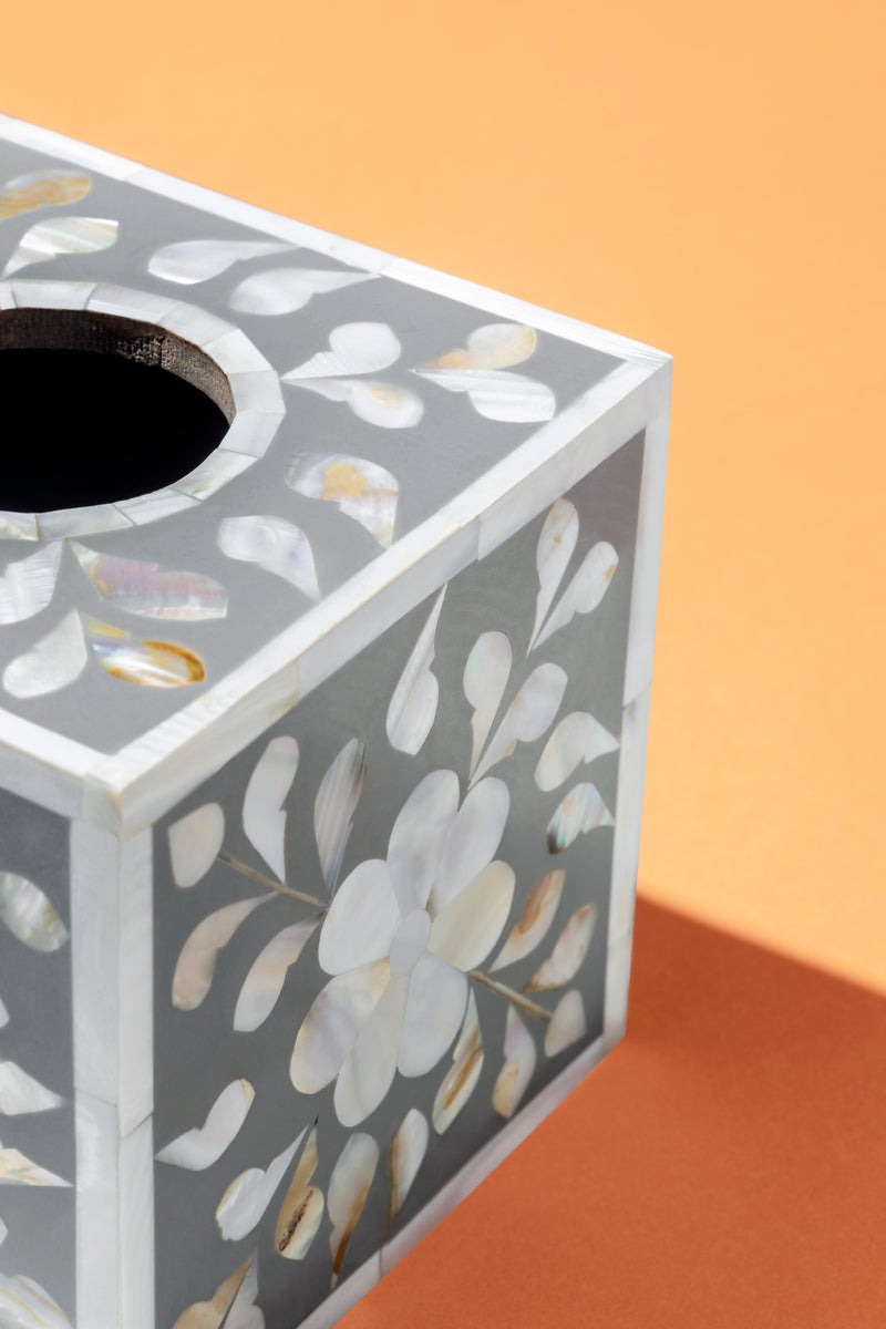 Mother of Pearl Tissue Box Handmade Floral Pattern