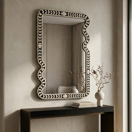 Handmade Bone Inlay Floral Wall Mirror | Luxury Home Decor