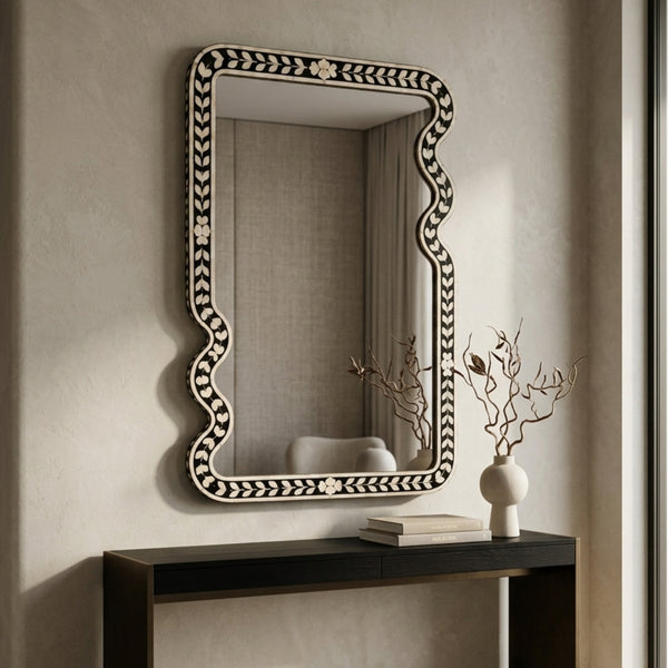 Handmade Bone Inlay Floral Wall Mirror | Luxury Home Decor