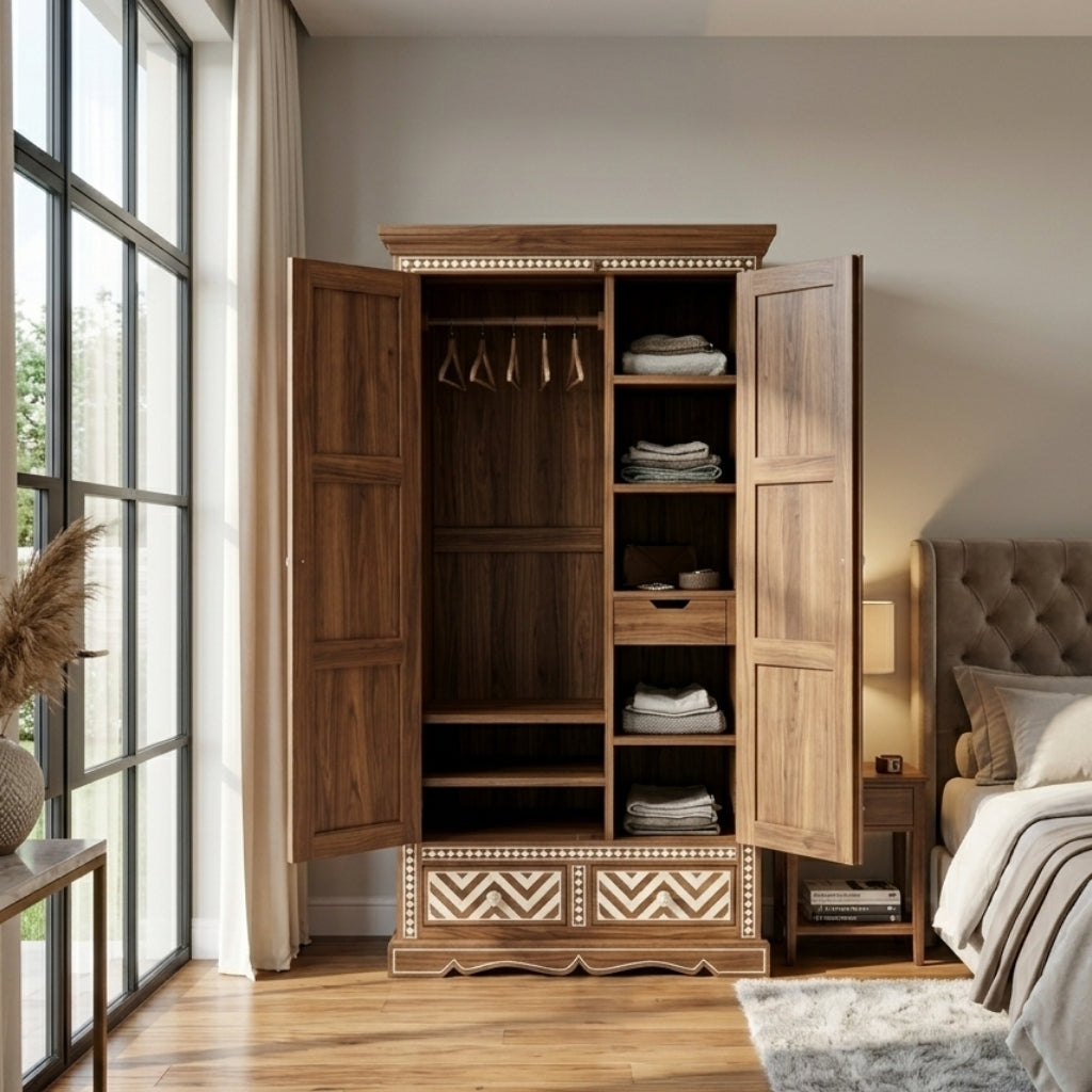 Handmade Chevron Bone Inlay Wardrobe | Luxury Home Decor