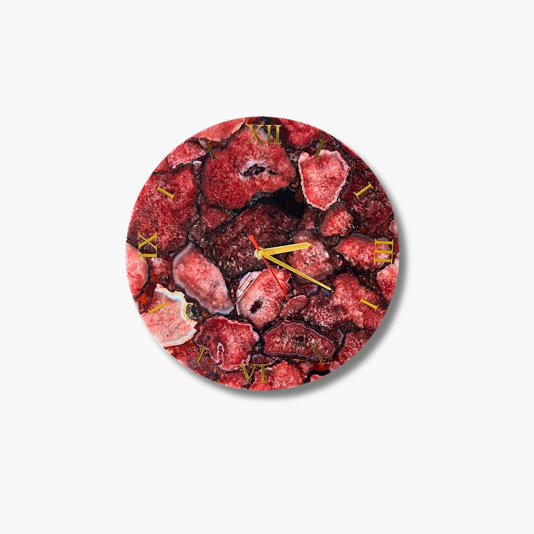 Red Agate Wall Clock: Handmade Gemstone Timepiece - Luxury Decor