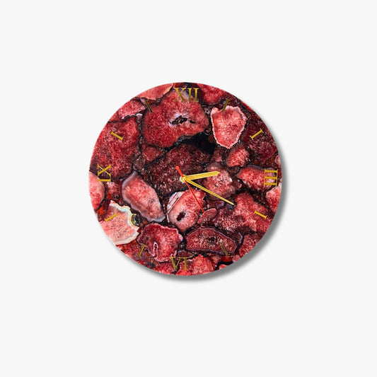 Red Agate Wall Clock: Handmade Gemstone Timepiece - Luxury Decor