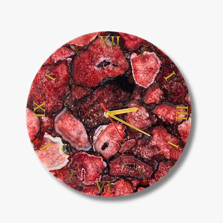Red Agate Wall Clock | Handmade Gemstone Luxury  Decor