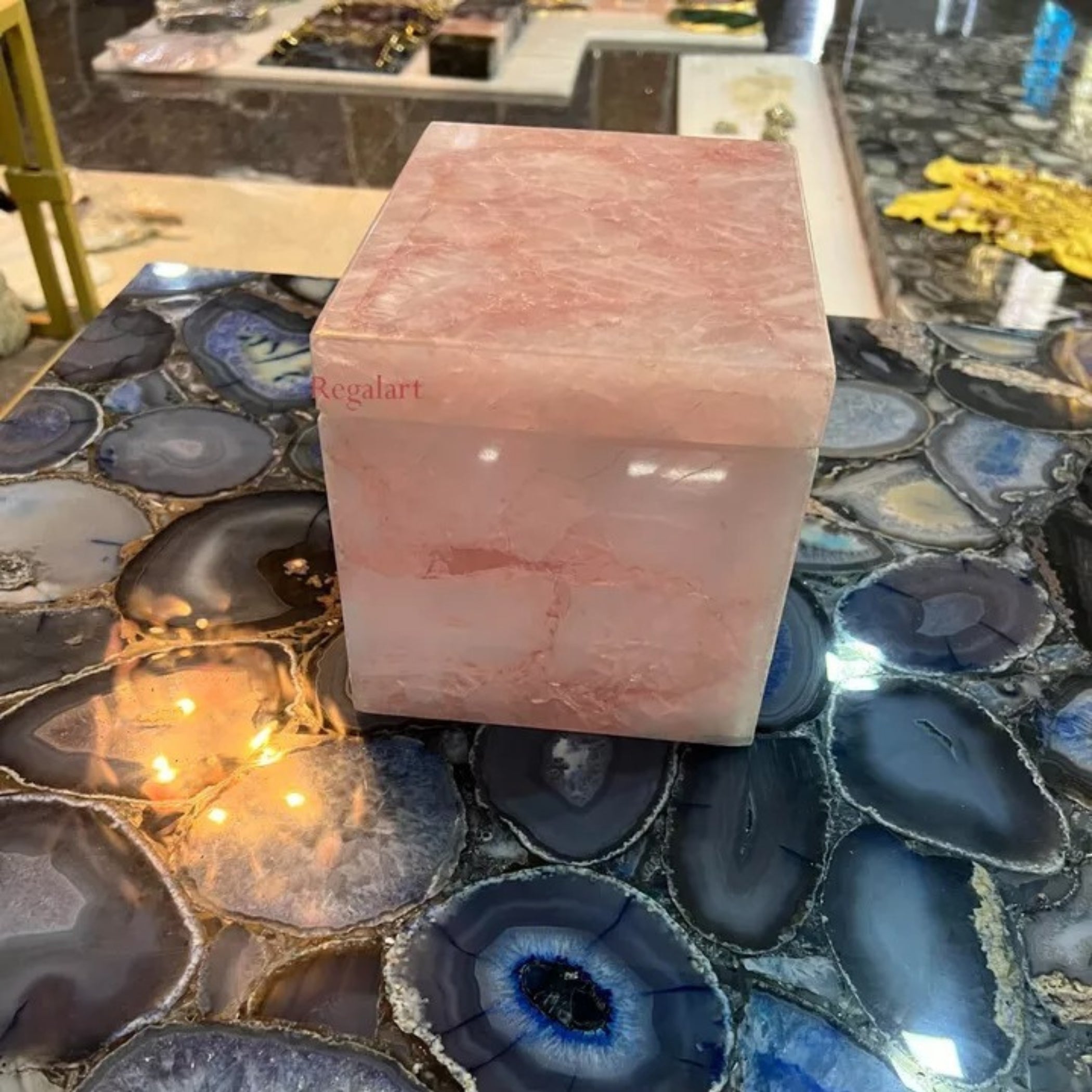 Gemstone Jewelry Box | Rose Quartz Luxury Decor Art