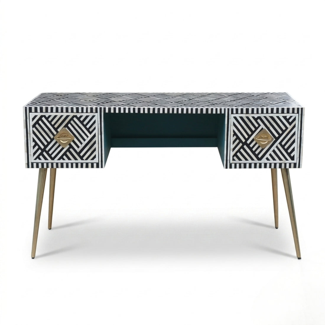 Luxury Black White Bone Inlay Study Table Handmade