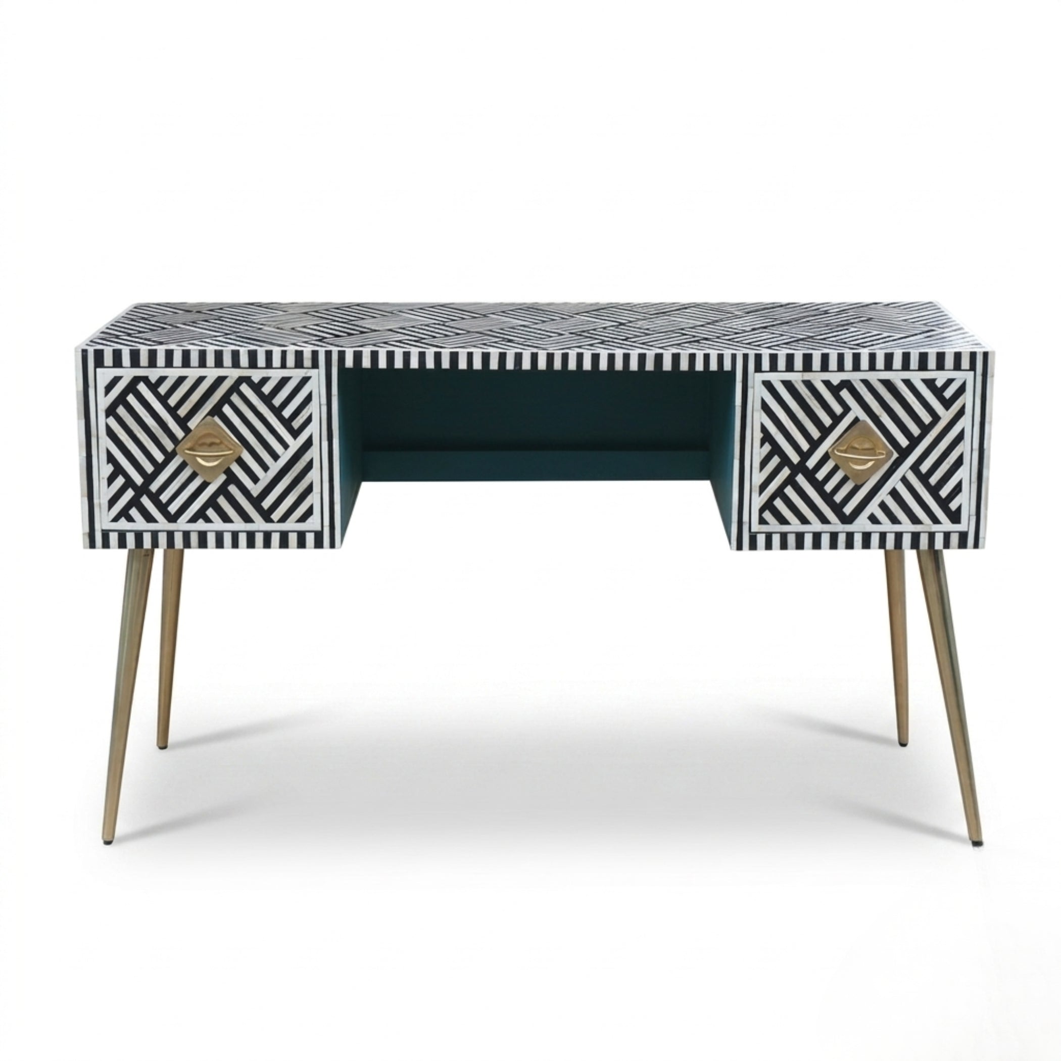Luxury Black White Bone Inlay Study Table Handmade | Luxury Home Decor
