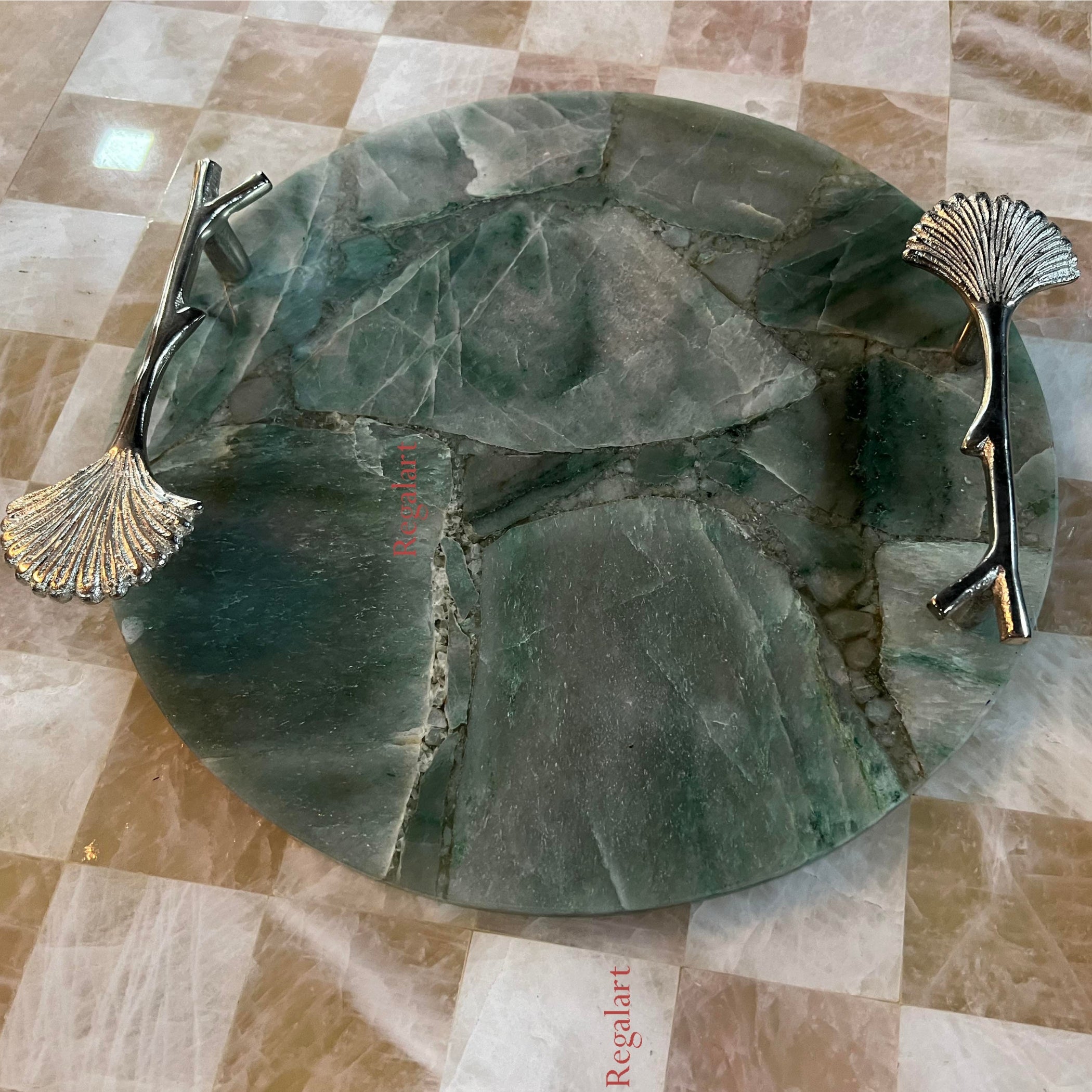 Green Aventurine Serving Tray | Luxury Gem Decor Art