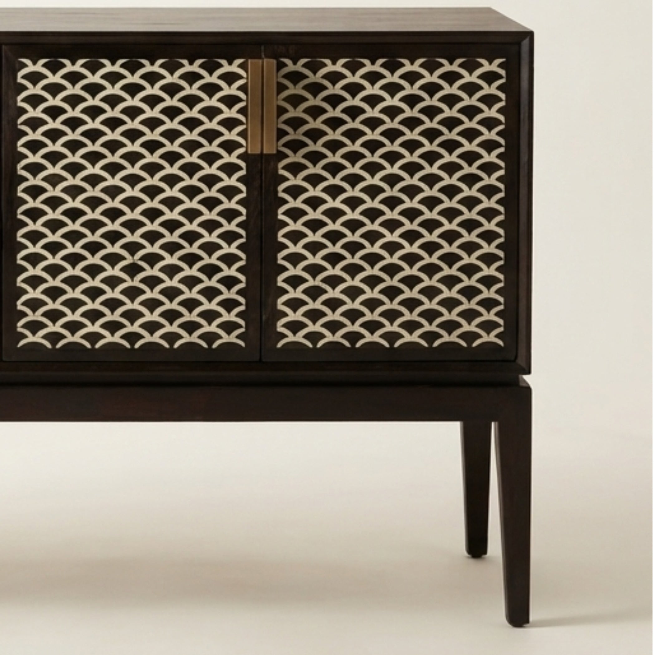 Handcrafted Bone Inlay Sideboard, 4-Door Fish Scale Cabinet
