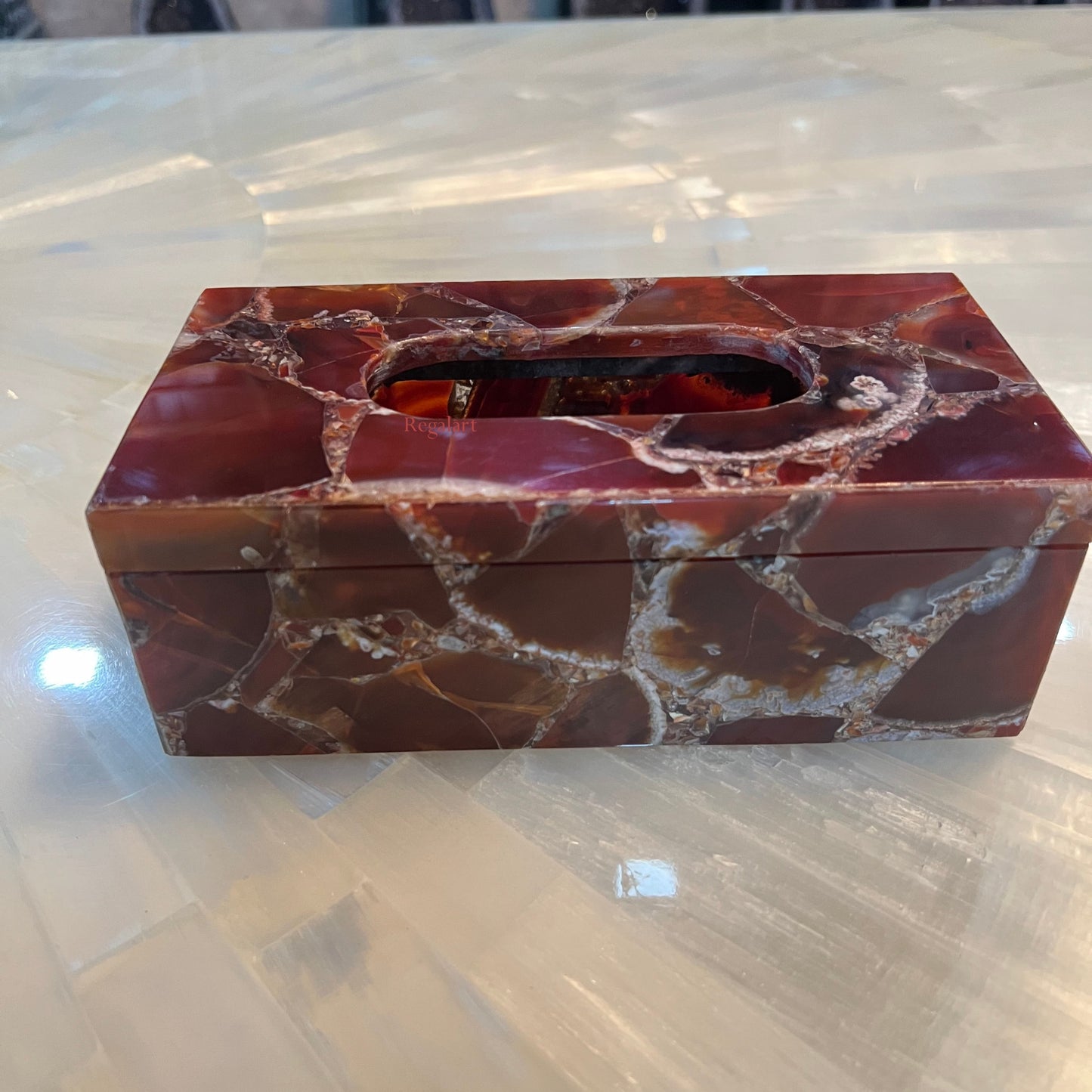 Tissue Box, Napkin Holder, Tissue Holder –Handmade Red Onyx Stone Napkin Paper